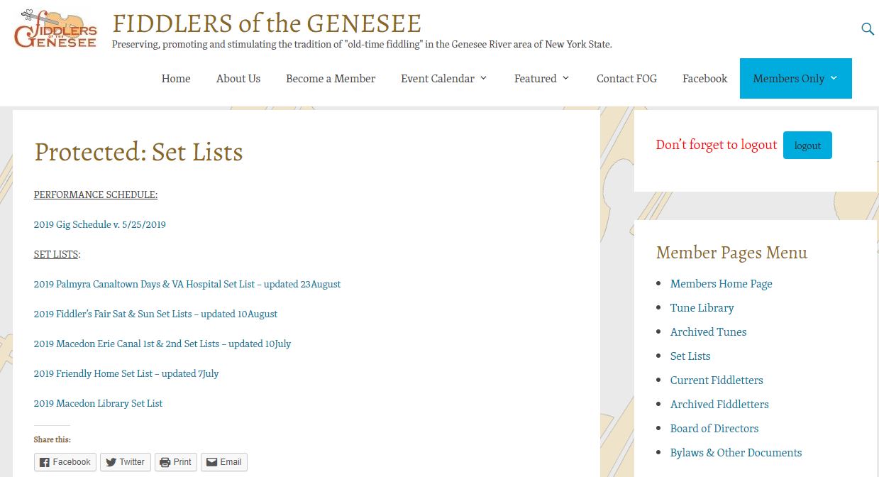 Set Lists page
